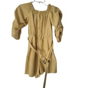 ZARA Yellow Mustard Off Shoulder Belted One Piece Romper M 100% Lyocell